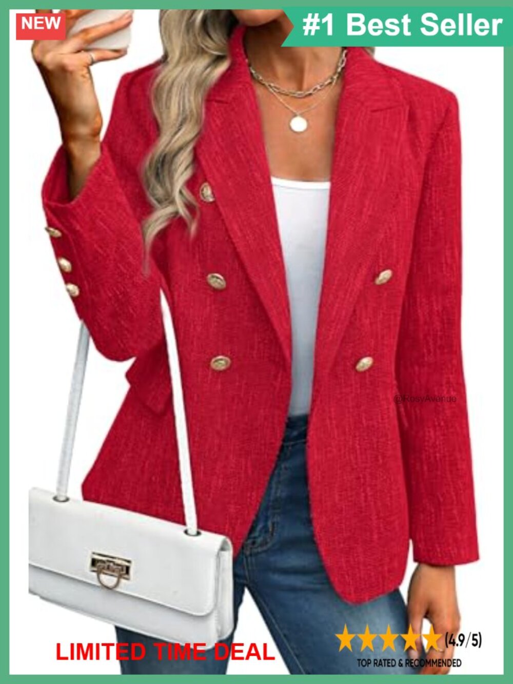 Tweed Blazer Double Breasted Business Casual Notch Collar Long Sleeve